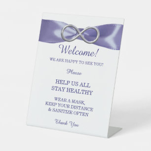 Paarse Blue Silver Infinity Wedding Safety Reclamebord Met Voetstuk