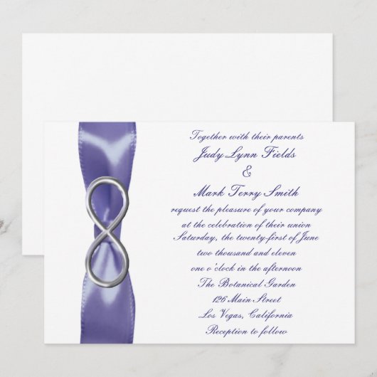 Paarse Blue Silver Infinity Wedding Uitnodiging (Voorkant / Achterkant)