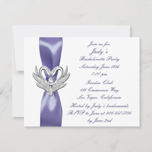 Paarse Blue Silver Swans Bachelorette Party nodigt (Voorkant)