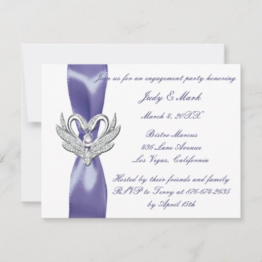 Paarse Blue Silver Swans Engagement Party Aankondiging (Voorkant)