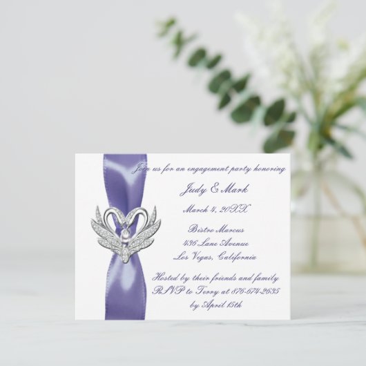 Paarse Blue Silver Swans Engagement Party Aankondiging (Staand voorkant)