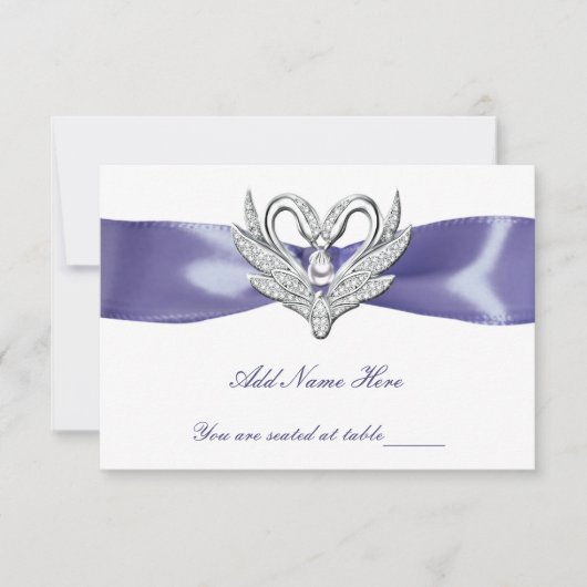 Paarse Blue Silver Swans Table Place Card Bedankkaart (Voorkant)