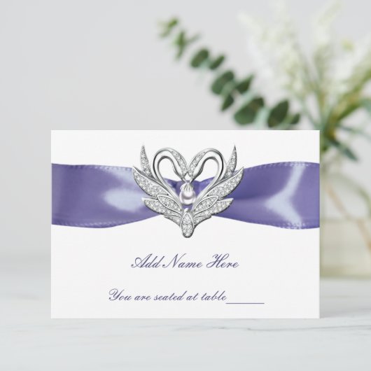 Paarse Blue Silver Swans Table Place Card Bedankkaart (Staand voorkant)