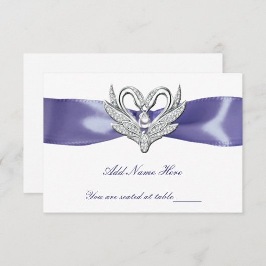 Paarse Blue Silver Swans Table Place Card Bedankkaart (Voorkant / Achterkant)