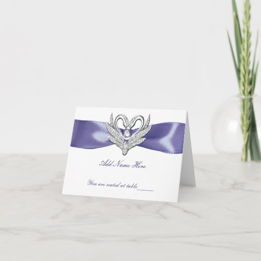 Paarse Blue Silver Swans Table Place Card Notitiekaartje (Voorkant)