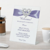 Paarse Blue Silver Swans Weddenschap Reclamebord Met Voetstuk (Insitu)