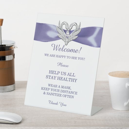 Paarse Blue Silver Swans Weddenschap Reclamebord Met Voetstuk (Insitu)