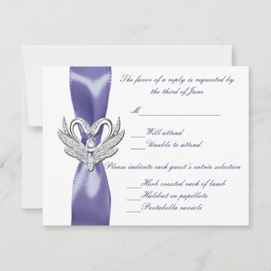 Paarse Blue Silver Swans Wedding Response Kaart (Voorkant)