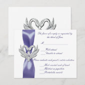 Paarse Blue Silver Swans Wedding Response Kaart (Voorkant / Achterkant)