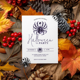 Paarse Blue Spooky Spider Halloween Party Kaart