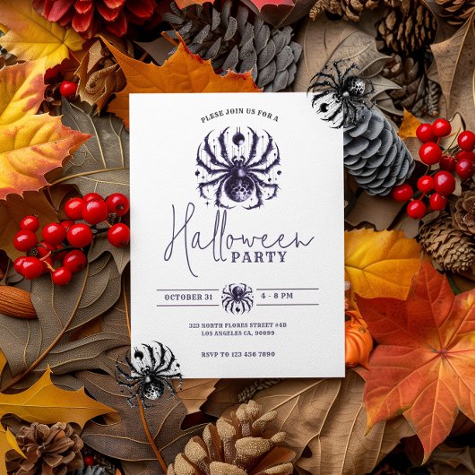 Paarse Blue Spooky Spider Halloween Party Kaart