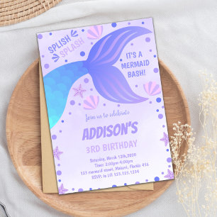 Paarse Blue Tail Shell Mermaid Invitations Kaart