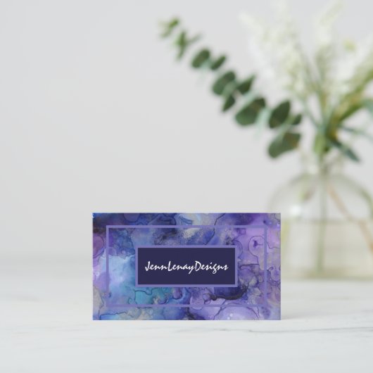 Paarse Blue Waterverf Elegant Business Card Visitekaartje (Staand voorkant)