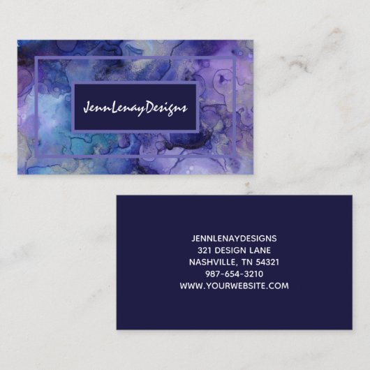 Paarse Blue Waterverf Elegant Business Card Visitekaartje (Voorkant / Achterkant)
