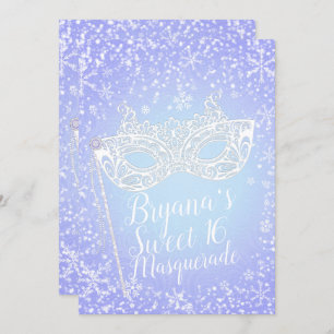 Paarse Blue Winter Wonderland Masquerade Sweet 16 Kaart