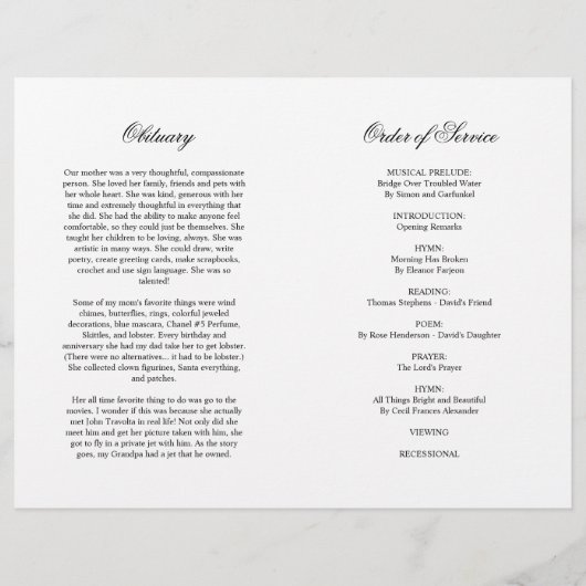 Paarse & Blush Begrafenisprogramma | Volgorde van  (Achterkant)