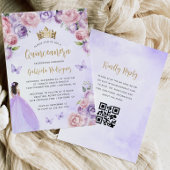 Paarse Blush Bloemen Goud QR Code Quinceañera Kaart
