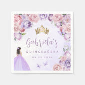 Paarse Blush Bloemen Quinceañera Party Servet (Voorkant)