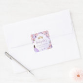 Paarse Blush Bloemen Quinceañera Party Vierkante Sticker (Envelop)