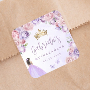 Paarse Blush Bloemen Quinceañera Party Vierkante Sticker