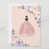 Paarse Blush Bloemen Roos Jurk Silver Quinceañera Kaart (Achterkant)