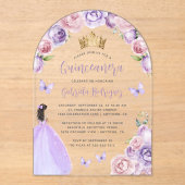 Paarse Blush Bloemen Rozen Waterverf Quinceañera Acryl Uitnodigingen (Voorkant)