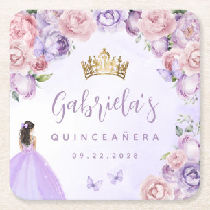 Paarse Blush Bloemige Quinceañera Kartonnen Onderzetters