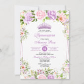 Paarse Blush Boho Bloemen Quinceañera 15e Verjaard Kaart (Voorkant)