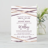 Paarse Blush en Roos Gold Streamers bruiloft Kaart (Staand voorkant)