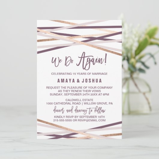 Paarse Blush en Roos Gold Streamers Vow Renewal Kaart (Staand voorkant)