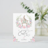 Paarse Blush Floral Lamb Bunny Rabbit Happy Pasen Briefkaart (Staand voorkant)