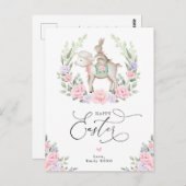 Paarse Blush Floral Lamb Bunny Rabbit Happy Pasen Briefkaart (Voorkant / Achterkant)