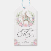 Paarse Blush Floral Lamb Bunny Rabbit Happy Pasen Cadeaulabel (Voorkant)
