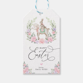 Paarse Blush Floral Lamb Bunny Rabbit Happy Pasen Cadeaulabel