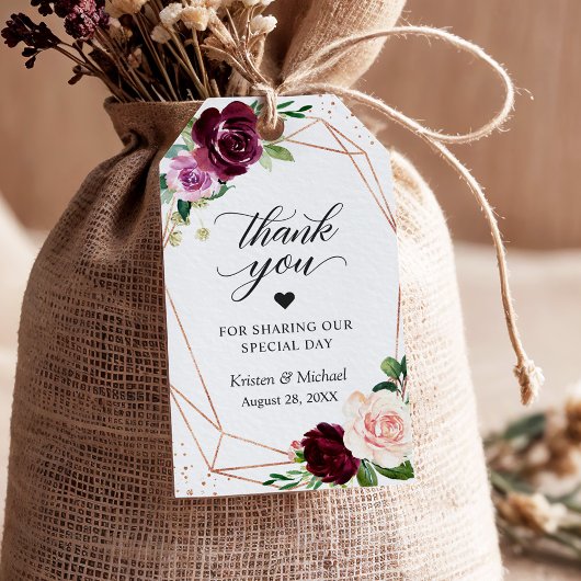 Paarse Blush Floral Roos Gold Wedding Dank u Cadeaulabel