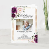Paarse & Blush Foto Memorial Begrafenisprogramma's Kaart (Voorkant)