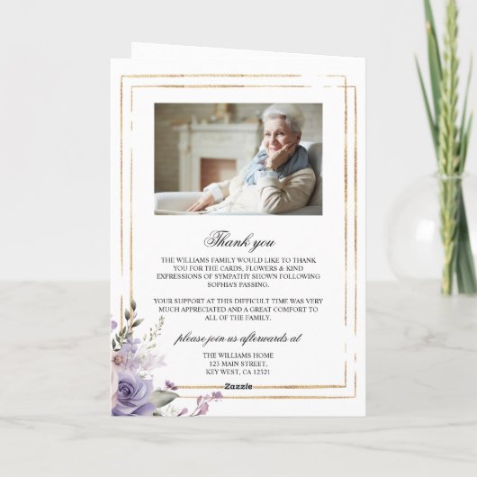 Paarse & Blush Foto Memorial Begrafenisprogramma's Kaart (Achterkant)