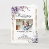 Paarse & Blush Foto Memorial Begrafenisprogramma's Kaart (Voorkant)