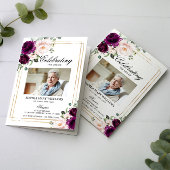 Paarse & Blush Foto Memorial Begrafenisprogramma's Kaart
