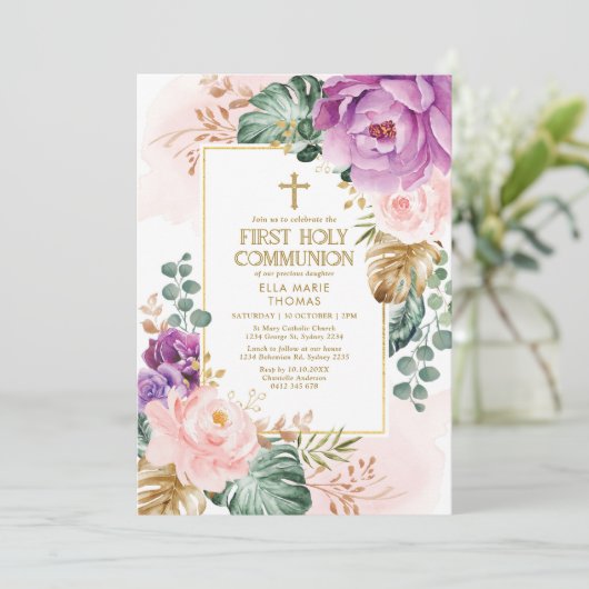 Paarse Blush Gold Bohemian Floral First Community Kaart (Staand voorkant)