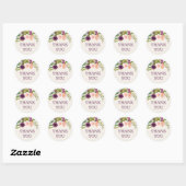 Paarse Blush Pink Floral Birthday Hartelijk dank Ronde Sticker (Vel)