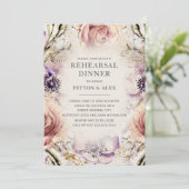 Paarse Blush Pink Floral Butterflies Cream Wedding Kaart (Staand voorkant)