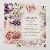 Paarse Blush Pink Floral Butterflies Cream Wedding Kaart (Voorkant / Achterkant)