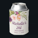 Paarse Blush Pink Floral Cream 21st Birthday Blikjeskoeler<br><div class="desc">Prachtige paarse/burgundy en een wazige roze waterverf op roomkleurige koelbox van het 21ste verjaardagsfeest. Personaliseer met een naam en om het even welke leeftijd.</div>