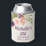 Paarse Blush Pink Floral Cream 21st Birthday Blikjeskoeler<br><div class="desc">Prachtige paarse/burgundy en een wazige roze waterverf op roomkleurige koelbox van het 21ste verjaardagsfeest. Personaliseer met een naam en om het even welke leeftijd.</div>