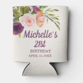 Paarse Blush Pink Floral Cream 21st Birthday Blikjeskoeler (Voorkant)