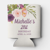 Paarse Blush Pink Floral Cream 21st Birthday Blikjeskoeler (Achterkant)