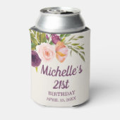 Paarse Blush Pink Floral Cream 21st Birthday Blikjeskoeler (Blikje Achterkant)