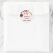 Paarse Blush Pink Floral Cream 40th Birthday Ronde Sticker (Tas)