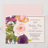 Paarse Blush Pink Floral Cream 60th Birthday (Voorkant / Achterkant)